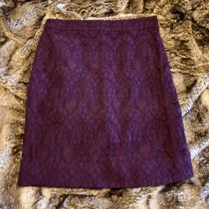 JCrew - size 2; pencil skirt. Deep burgundy, lace